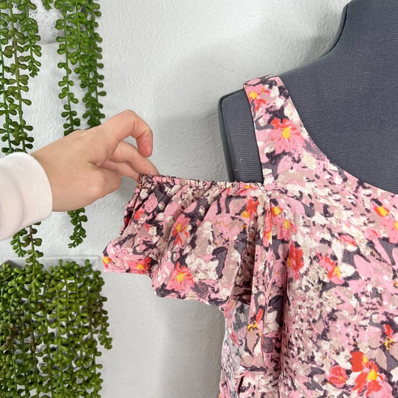 Anthropologie Maeve Hana Pink Floral Cold Shoulder Blouse Women's Size Small S - Picture 3 of 11